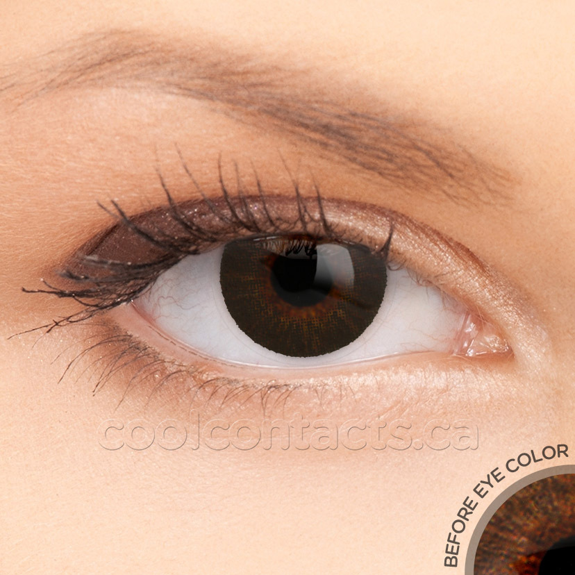 Natural Onyx contact lens shown over a brown eye