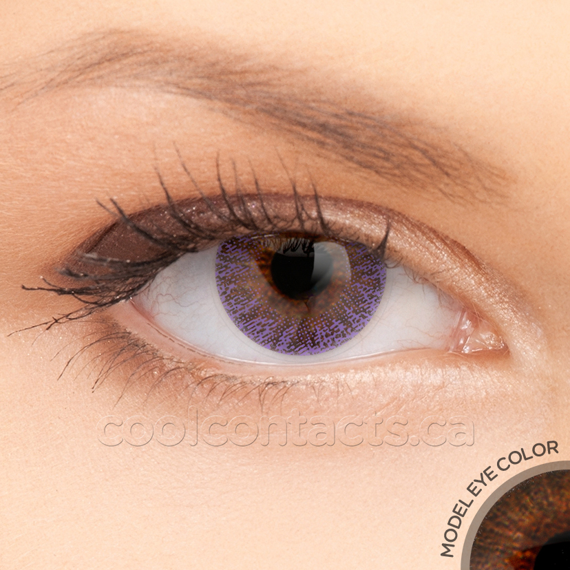 1 Tone Violet contact lens shown over a brown eye