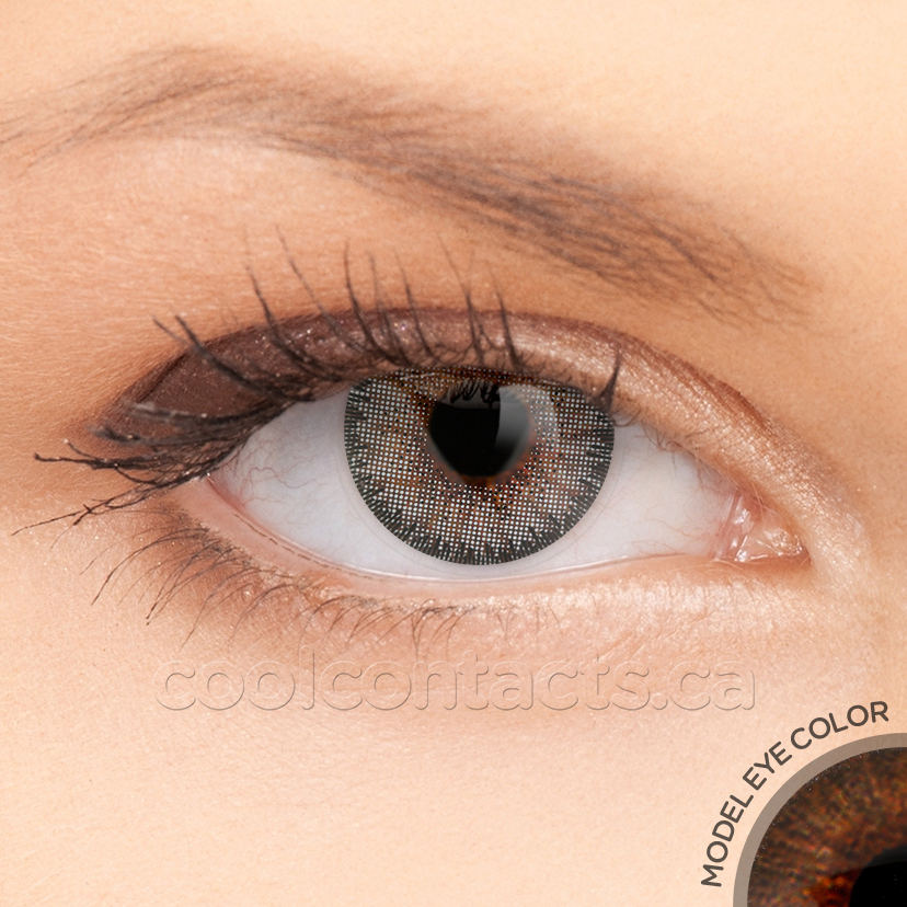 Ash contact lens shown over a brown eye