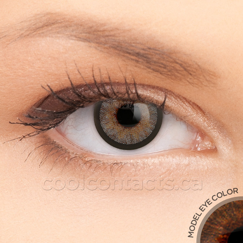 Desert Rose contact lens shown over a brown eye
