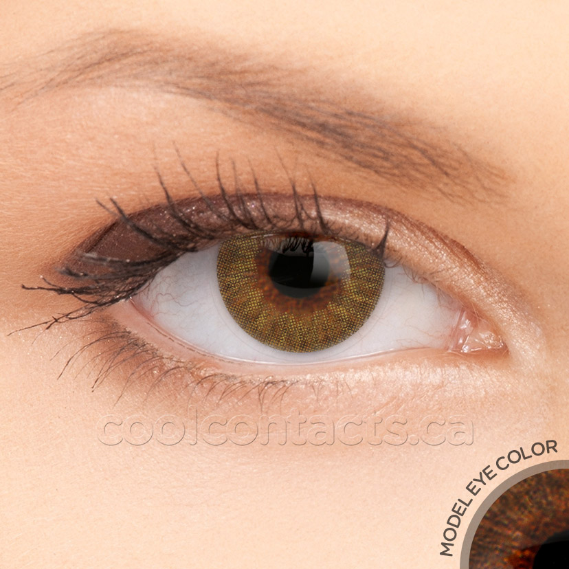Sunrise contact lens shown over a brown eye